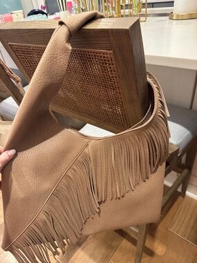 NWOT Fringed Shoulder Hobo Bag in Tan